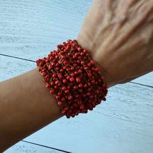 Earthy Red Beaded Crochet Bracelet